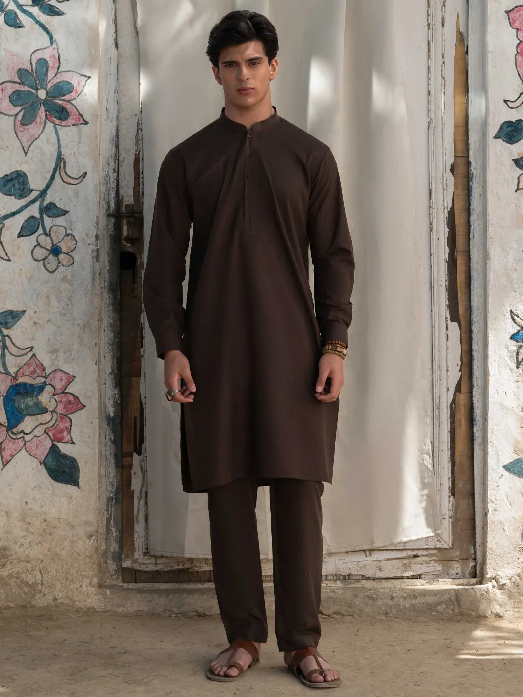 DARK BROWN BLENDED KURTA TROUSERS | AL-KT-3179/AM-6290B sold by Junaid Jamshed