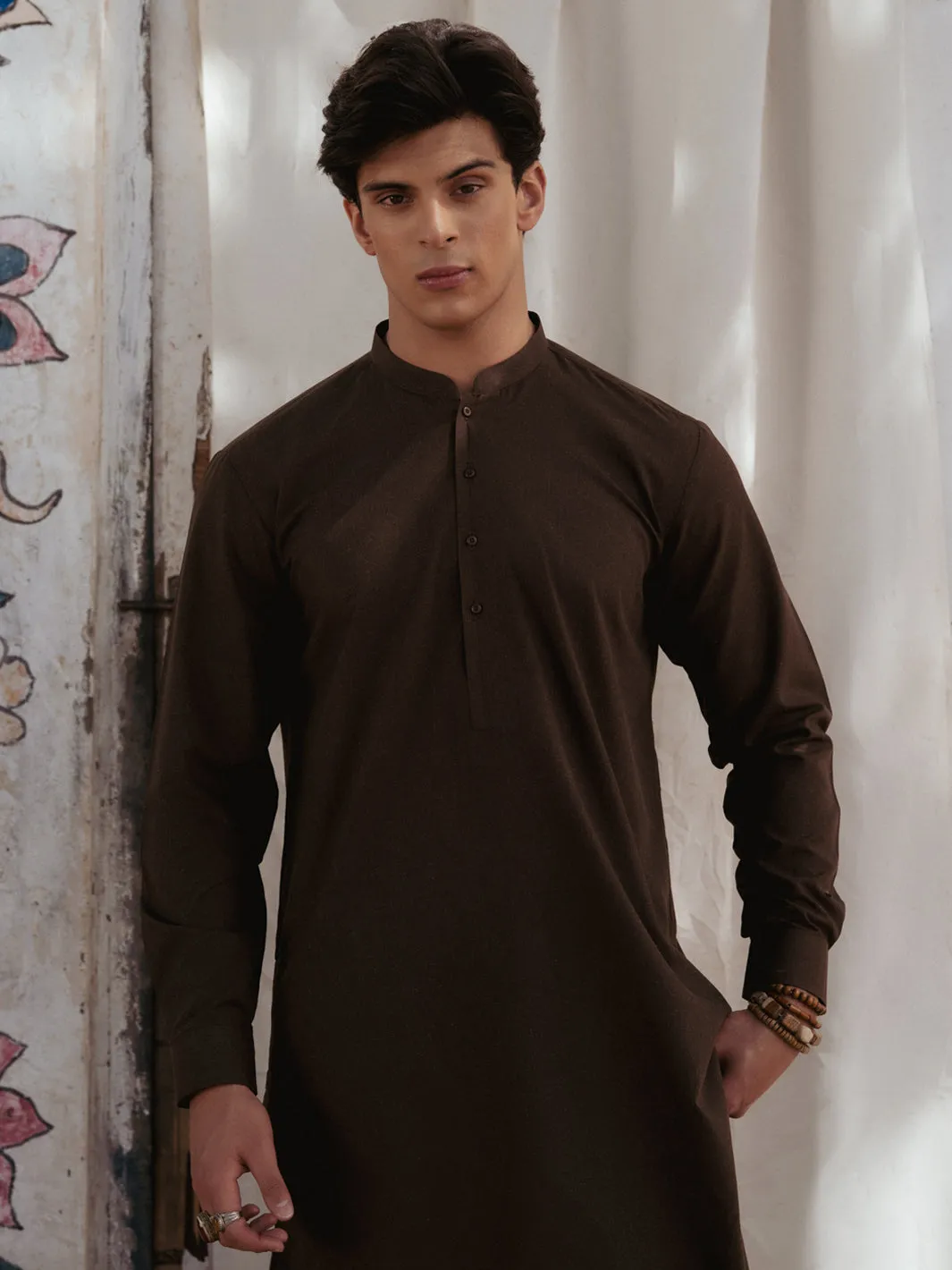 DARK BROWN BLENDED KURTA TROUSERS | AL-KT-3179/AM-6290B sold by Junaid Jamshed product image thumbnail 2
