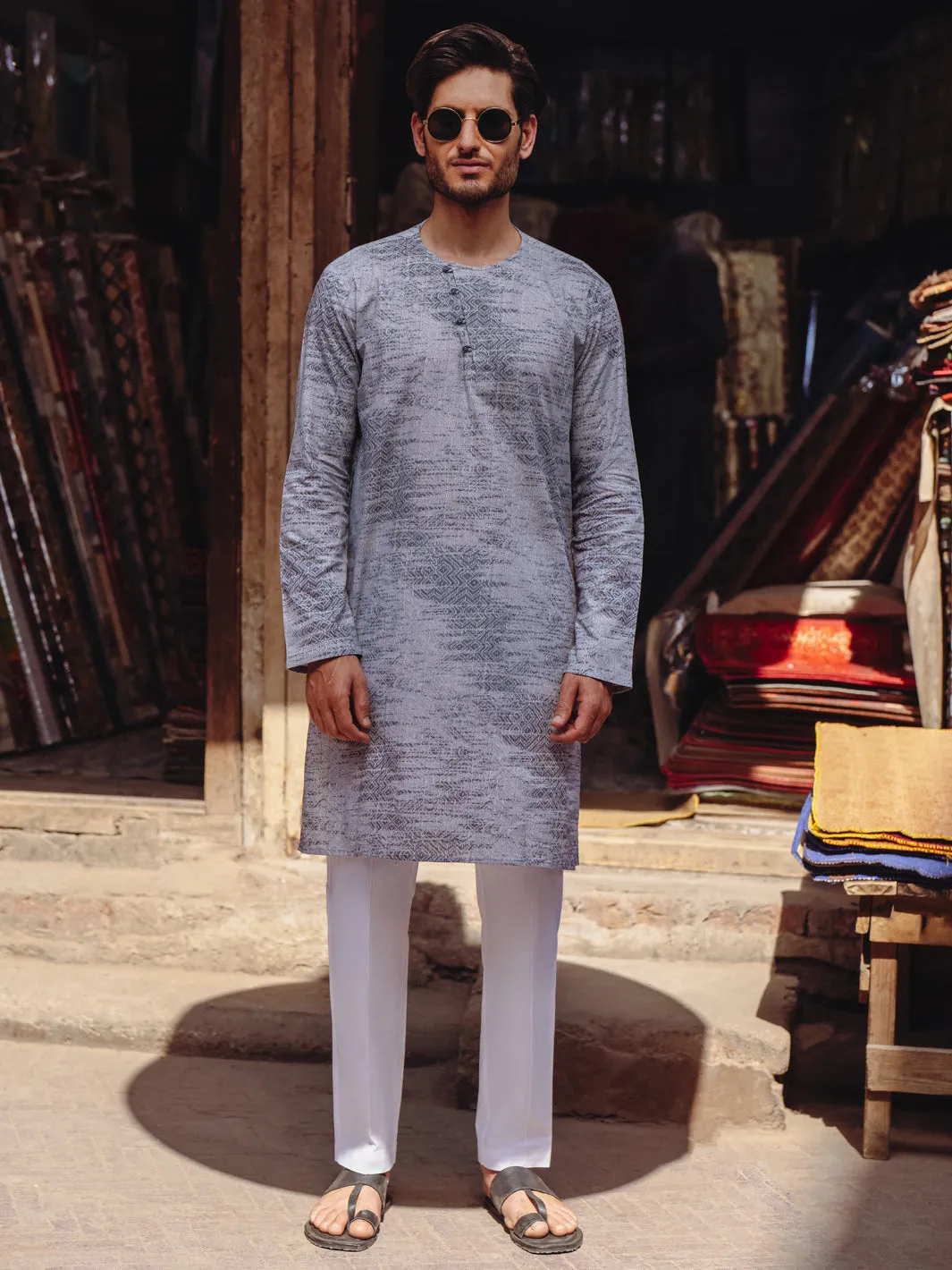 GREY COTTON KURTA | AL-K-1186/AM-6310A sold by Junaid Jamshed