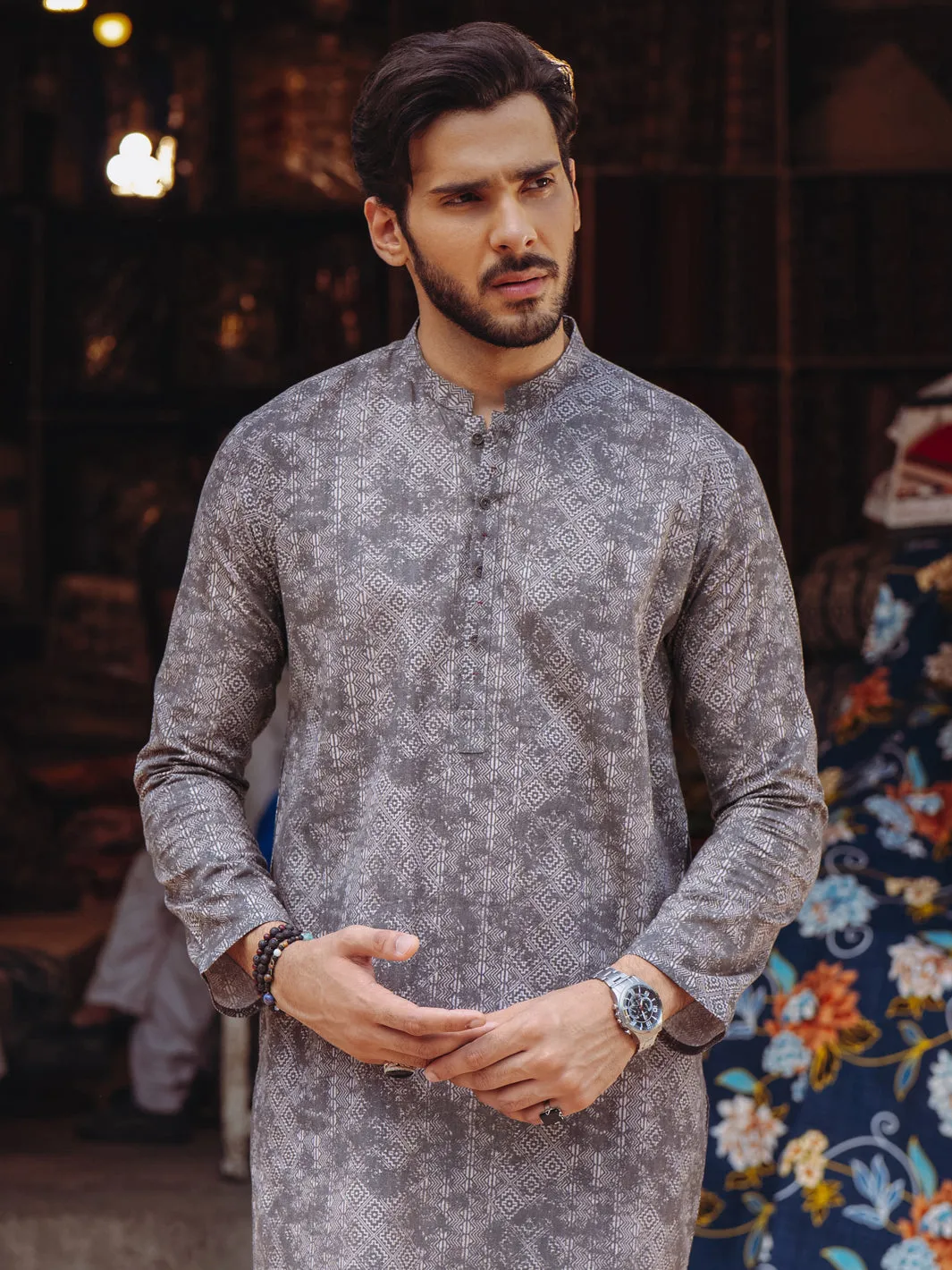 BROWN COTTON KURTA | AL-K-1188/AM-6310C sold by Junaid Jamshed product image thumbnail 2