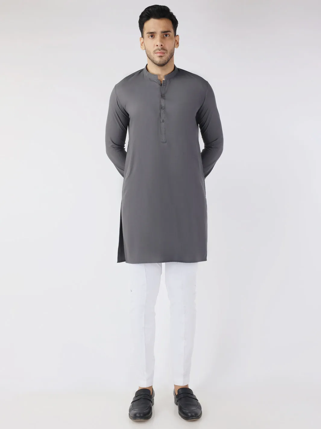GREY BLENDED KURTA | AL-K-1258/AM-6315C sold by Junaid Jamshed