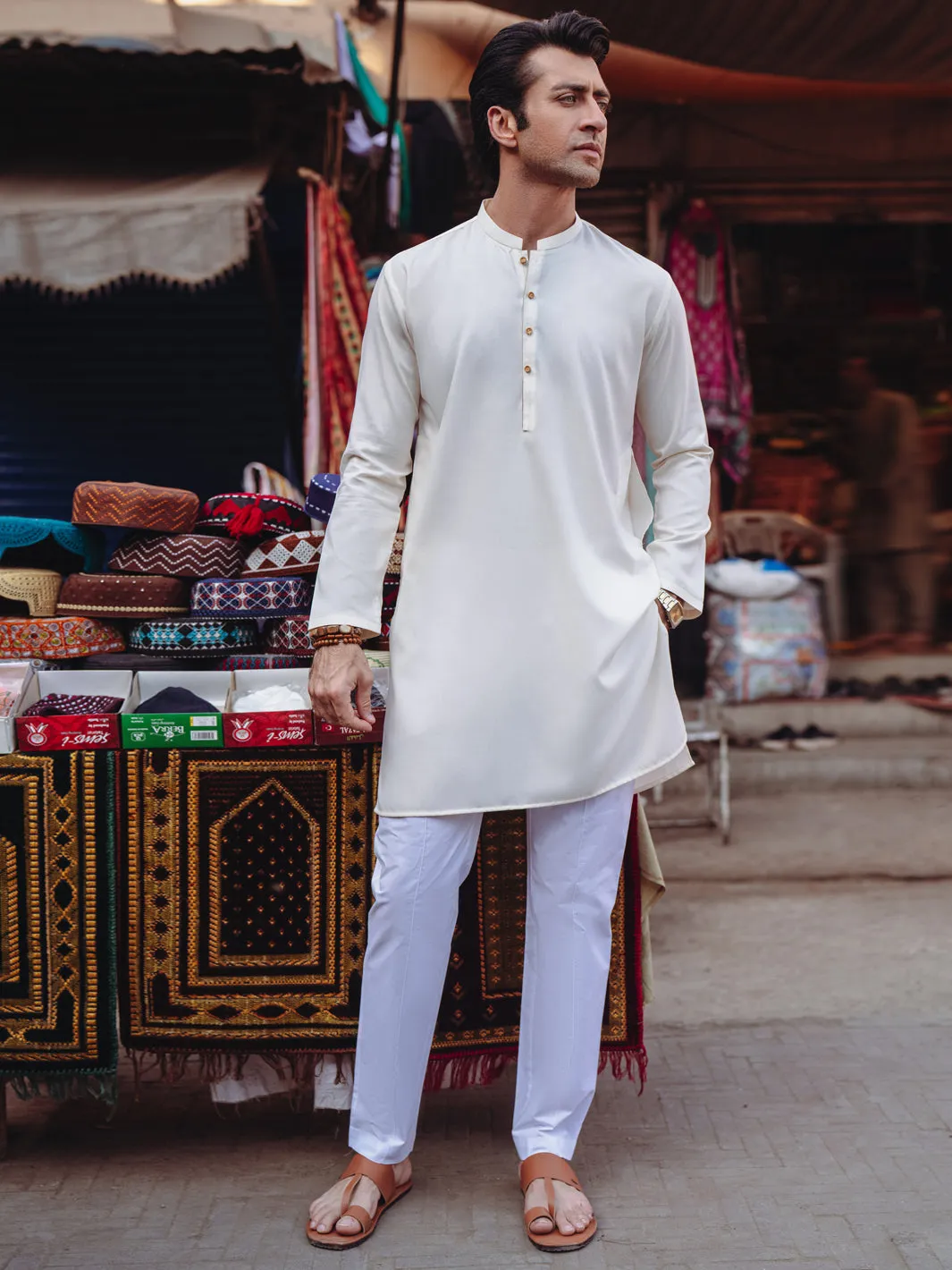 OFF WHITE BLENDED KURTA | AL-K-1259/AM-6314A sold by Junaid Jamshed