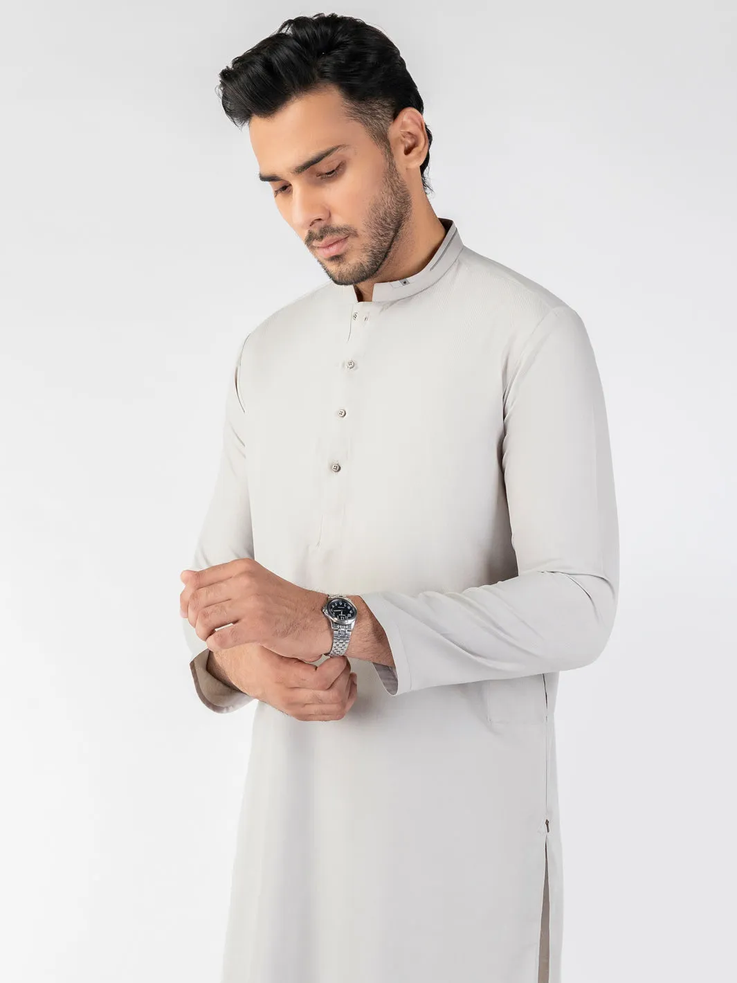 LIGHT GREY BLENDED KURTA | AL-K-1261/AM-6314D sold by Junaid Jamshed product image thumbnail 2