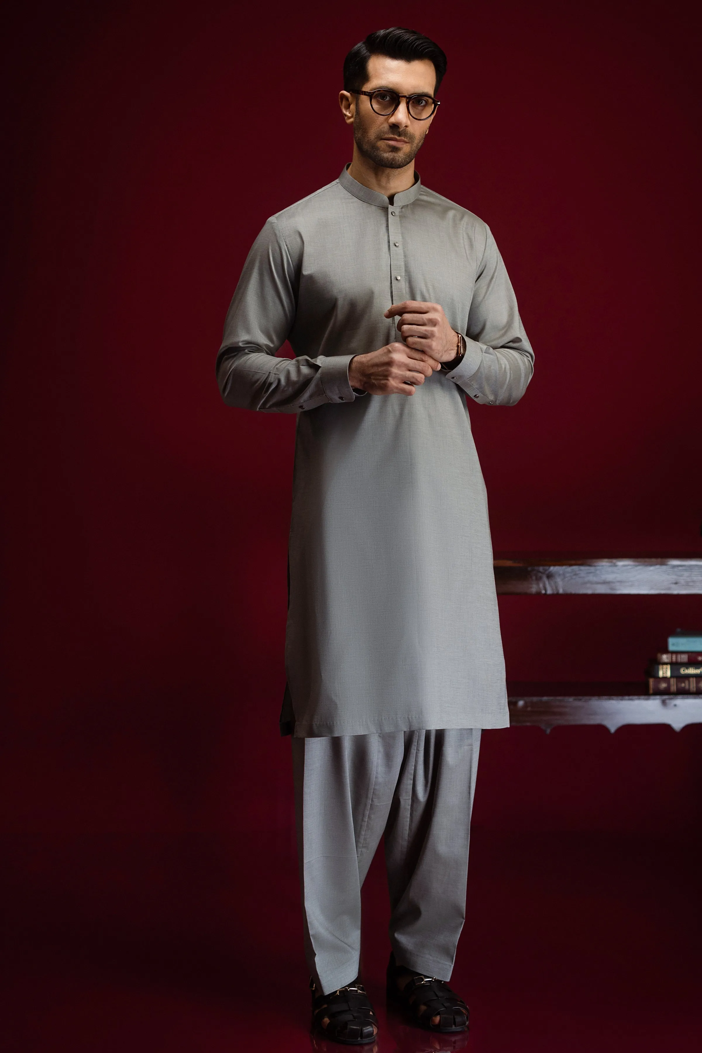 LIGHT OLIVE COTTON KURTA TROUSERS | CCMKS-S-39589-B3 sold by Junaid Jamshed