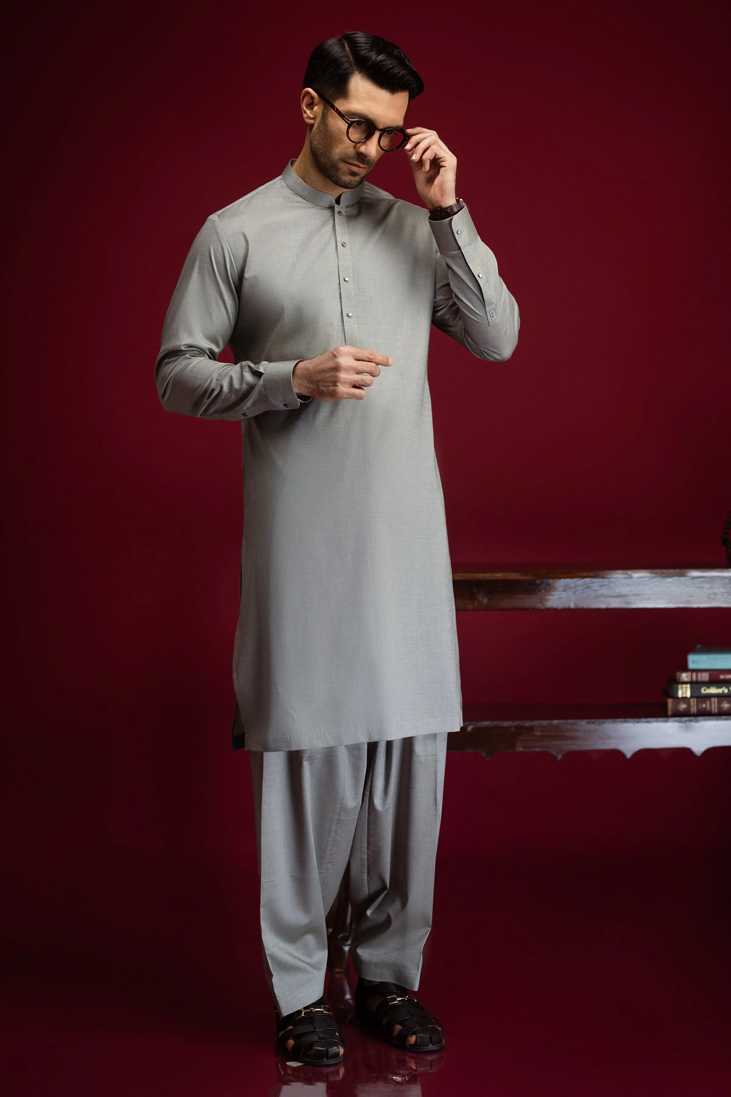 LIGHT OLIVE COTTON KURTA TROUSERS | CCMKS-S-39589-B3 sold by Junaid Jamshed product image thumbnail 4