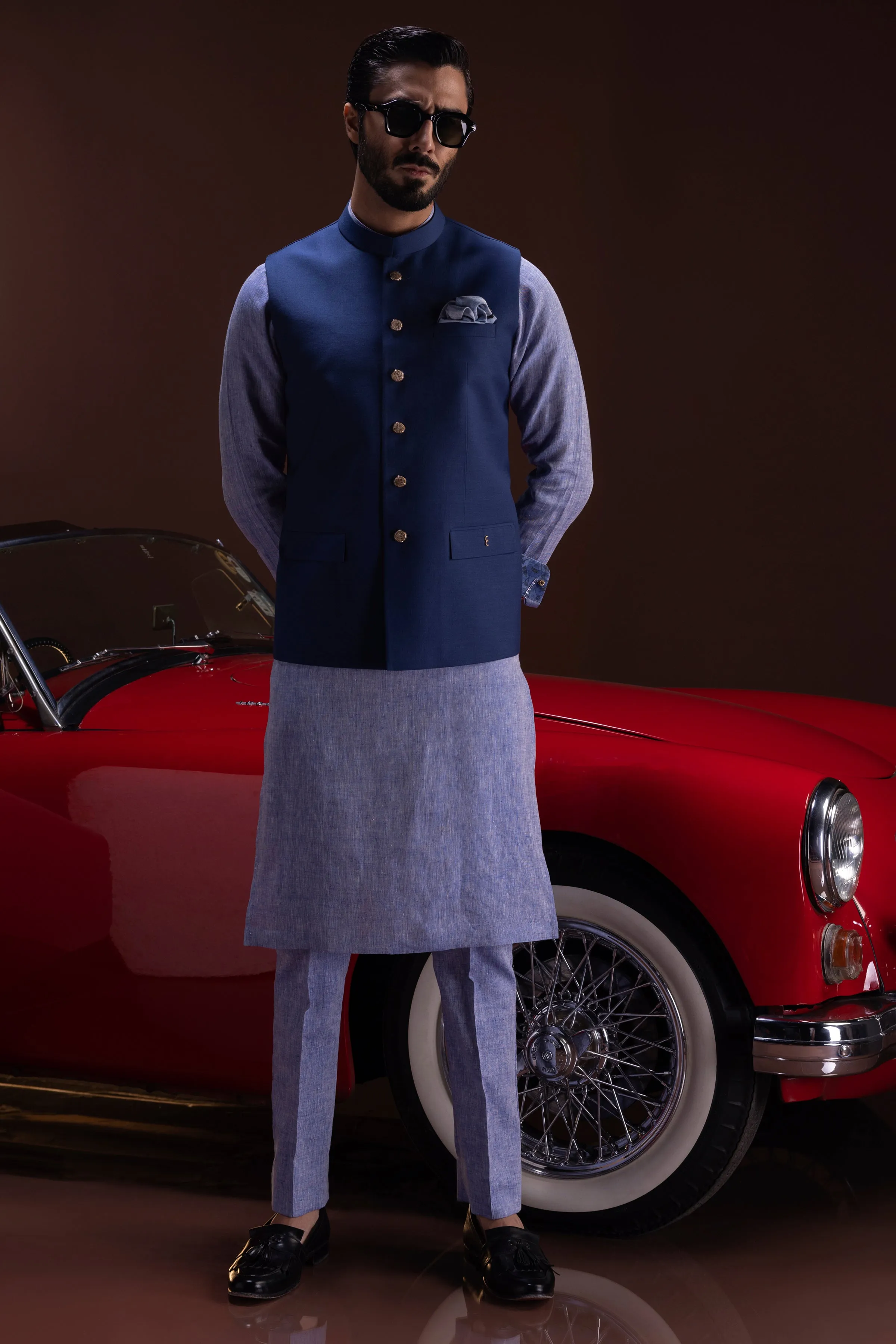 BLUE LINEN KURTA TROUSERS | CCMKT-S-39366-1/2-BELFORT sold by Junaid Jamshed product image thumbnail 3
