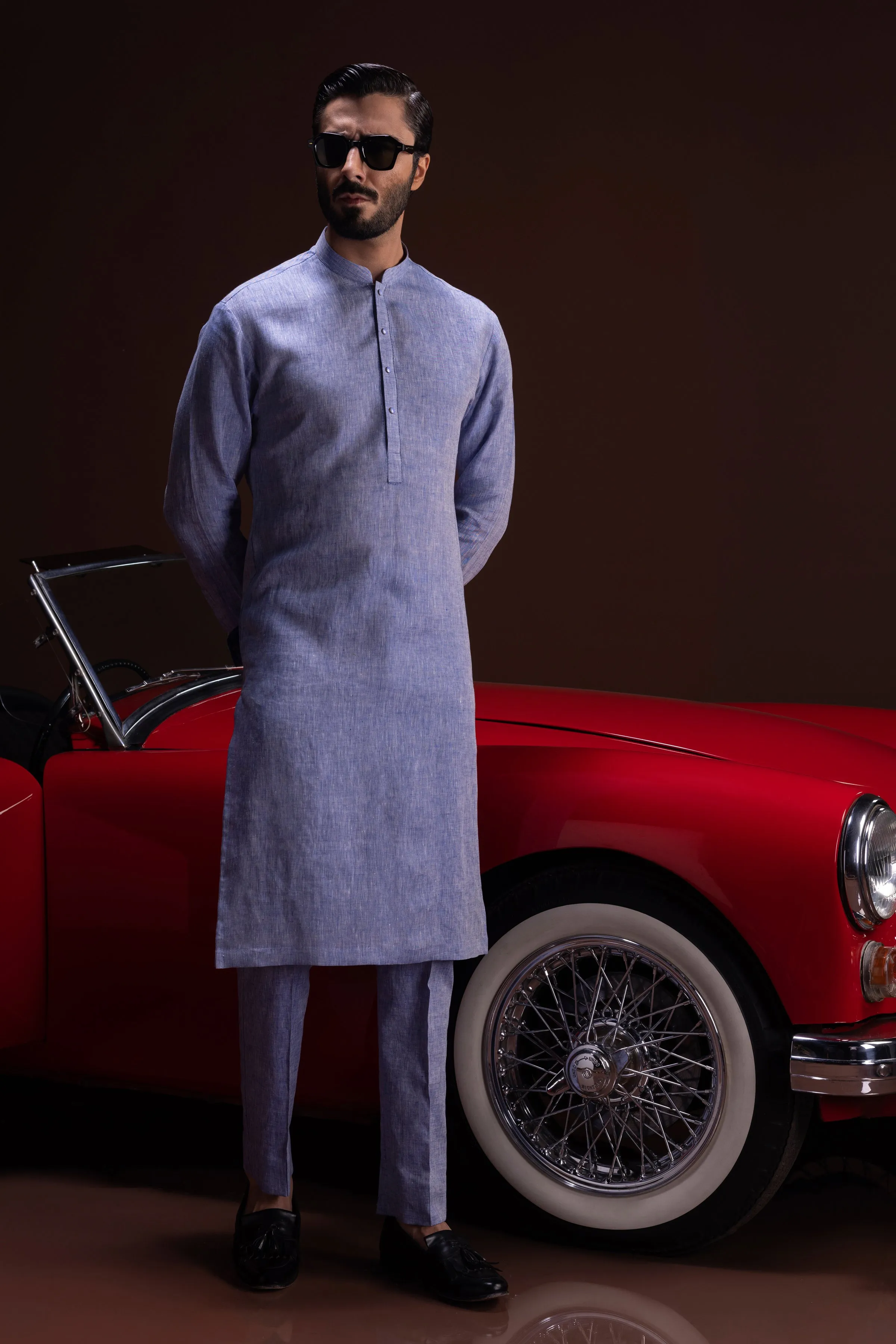BLUE LINEN KURTA TROUSERS | CCMKT-S-39366-1/2-BELFORT sold by Junaid Jamshed