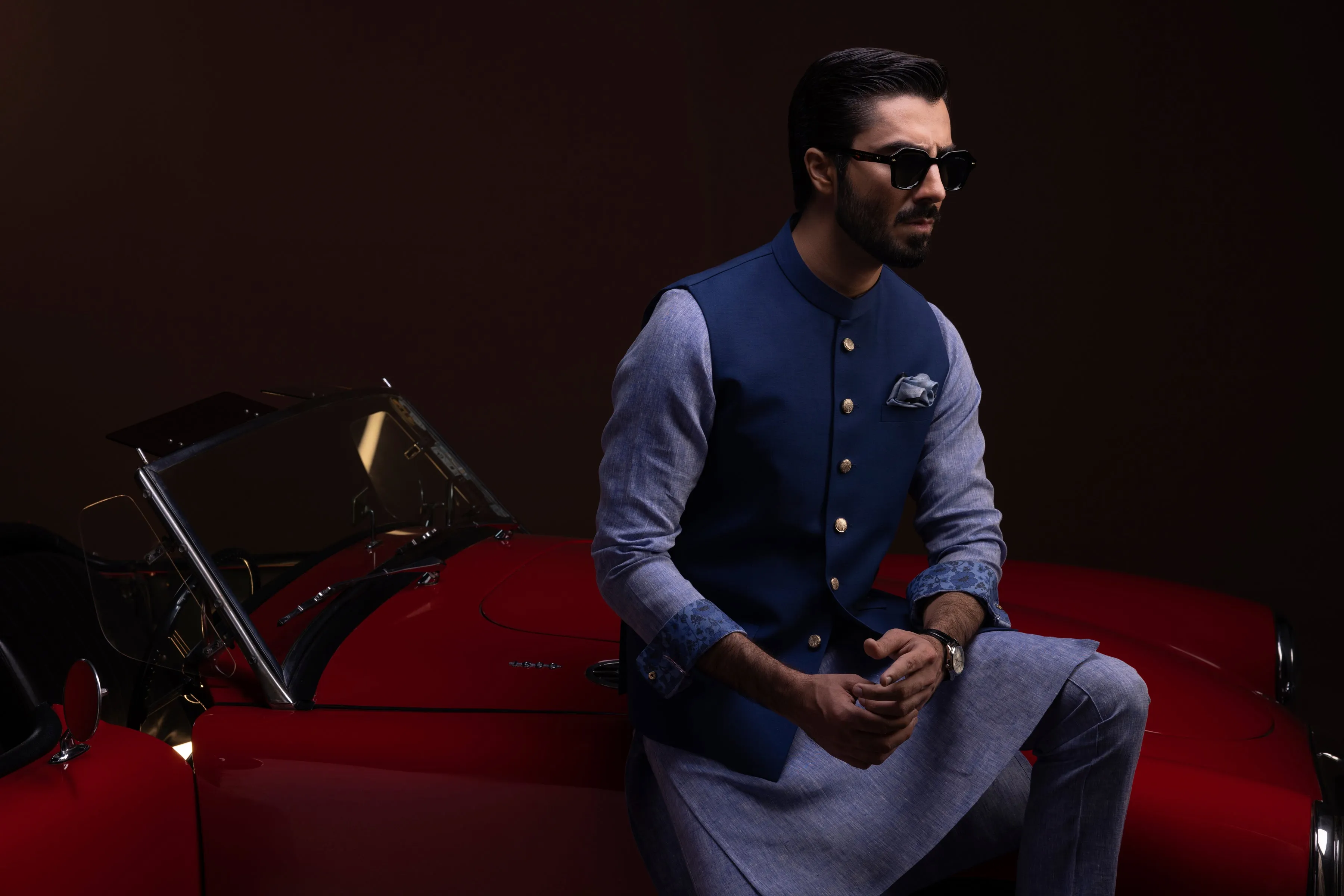 BLUE LINEN KURTA TROUSERS | CCMKT-S-39366-1/2-BELFORT sold by Junaid Jamshed product image thumbnail 4