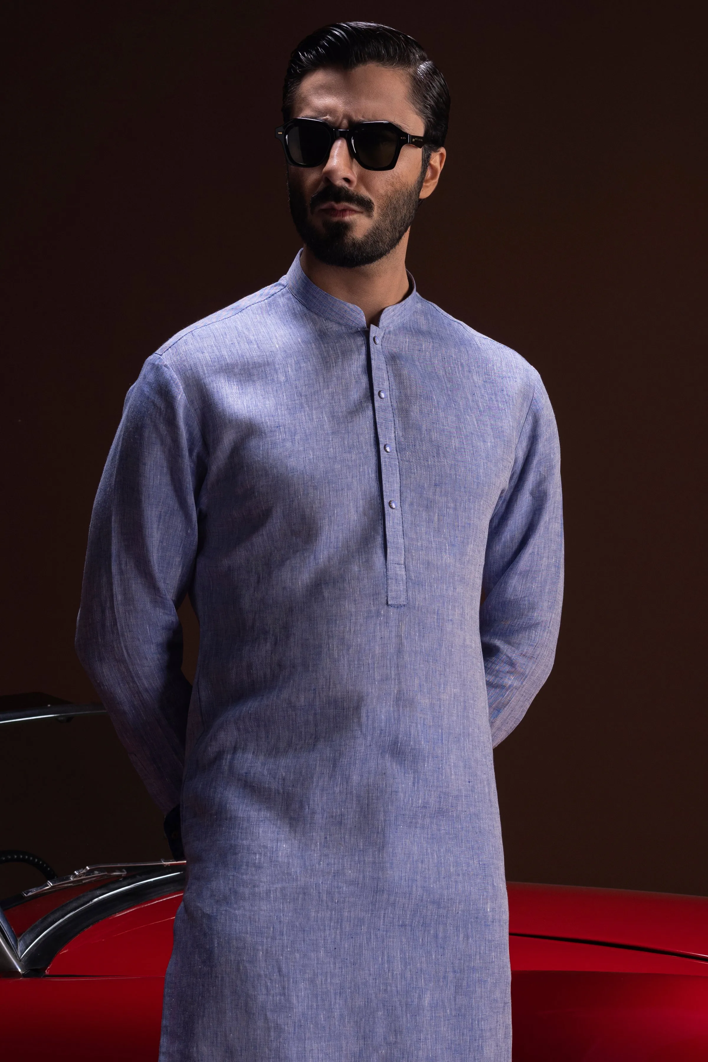 BLUE LINEN KURTA TROUSERS | CCMKT-S-39366-1/2-BELFORT sold by Junaid Jamshed product image thumbnail 2