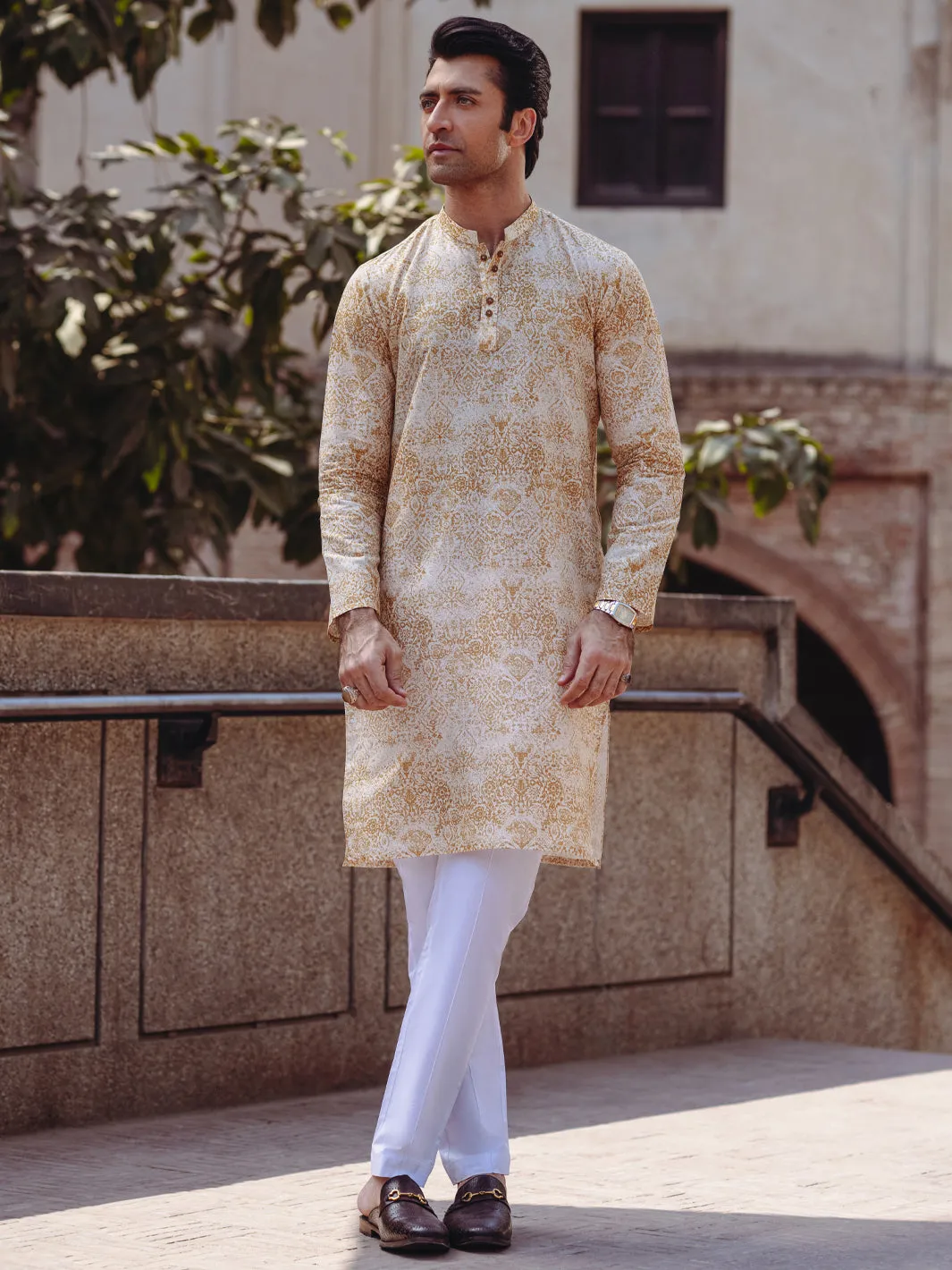 MUSTARD COTTON KURTA | AL-K-1187/AM-6310B sold by Junaid Jamshed