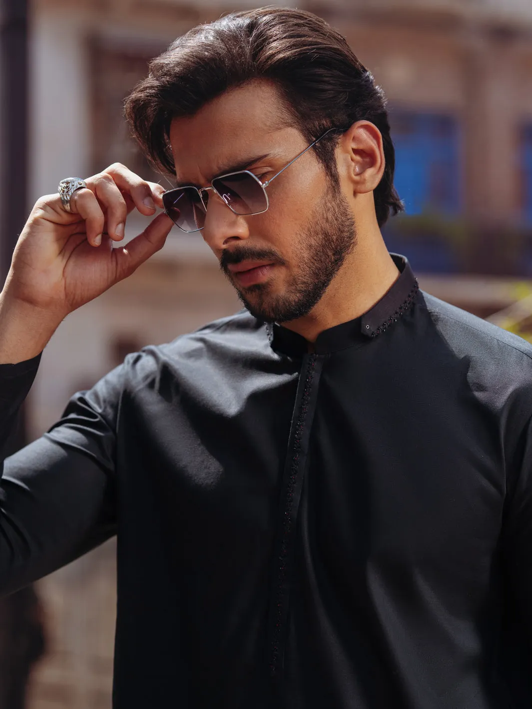 BLACK COTTON KURTA | AL-K-1264B/AM-6236B sold by Junaid Jamshed product image thumbnail 4