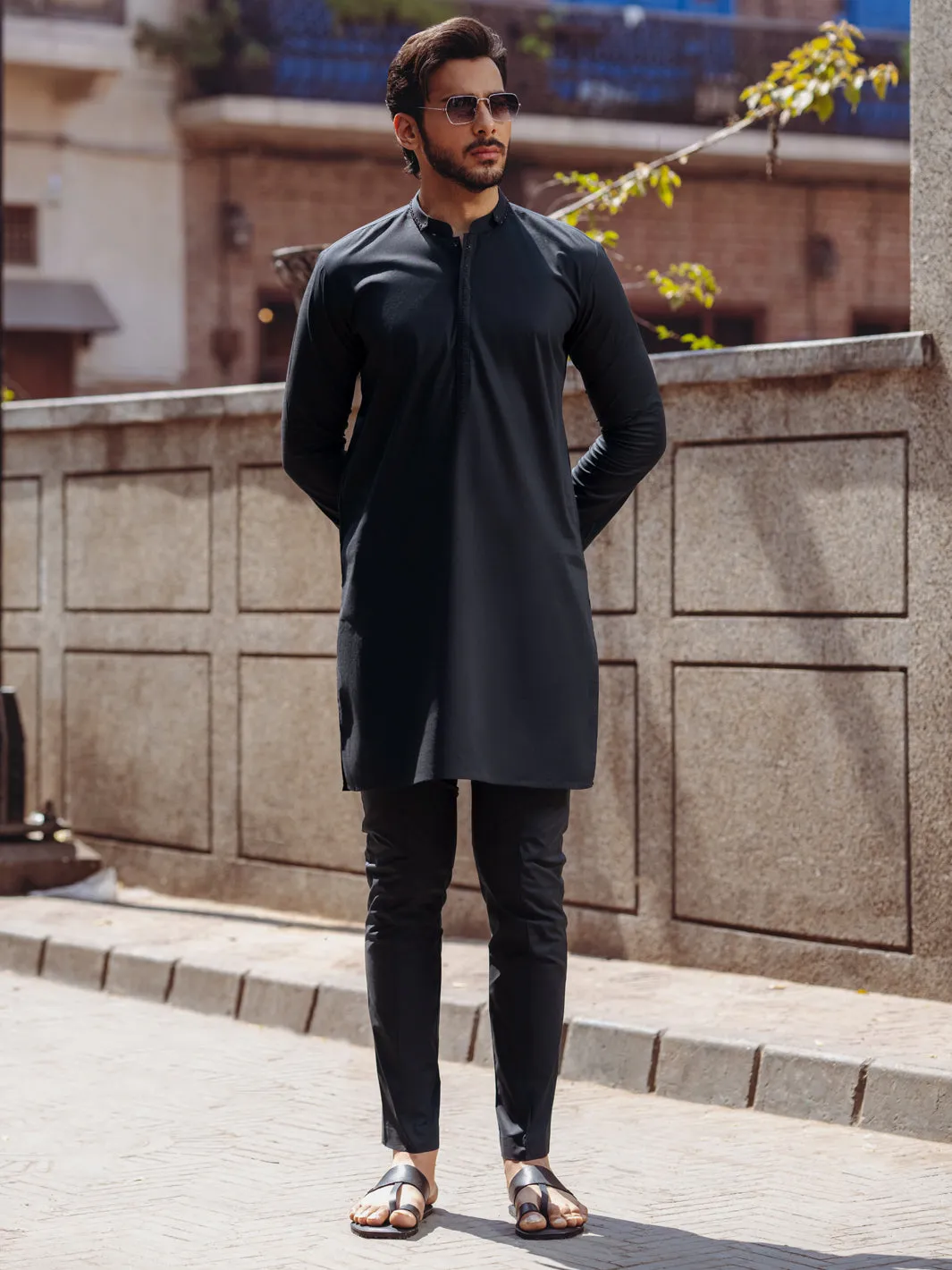 BLACK COTTON KURTA | AL-K-1264B/AM-6236B sold by Junaid Jamshed