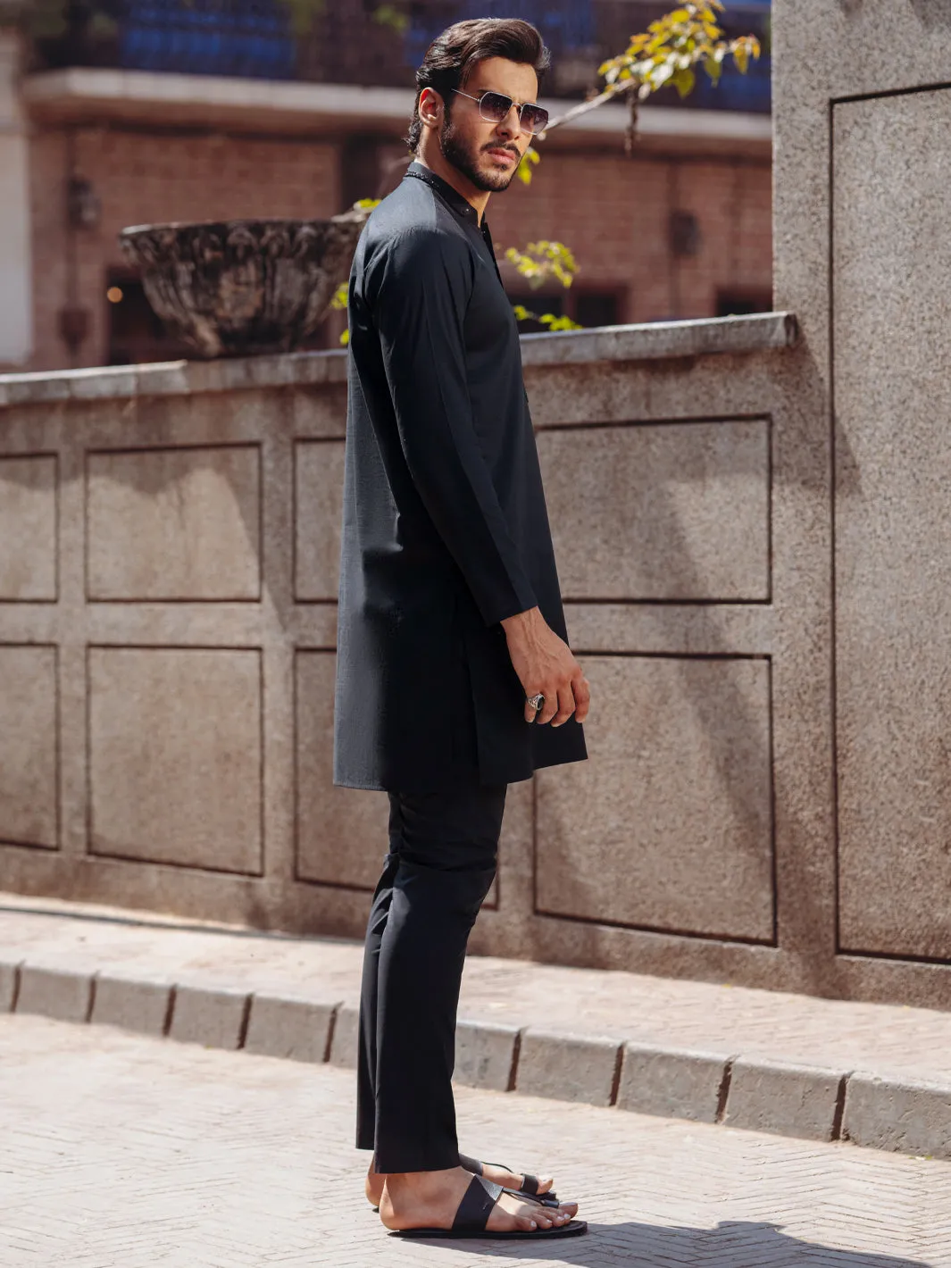 BLACK COTTON KURTA | AL-K-1264B/AM-6236B sold by Junaid Jamshed product image thumbnail 2