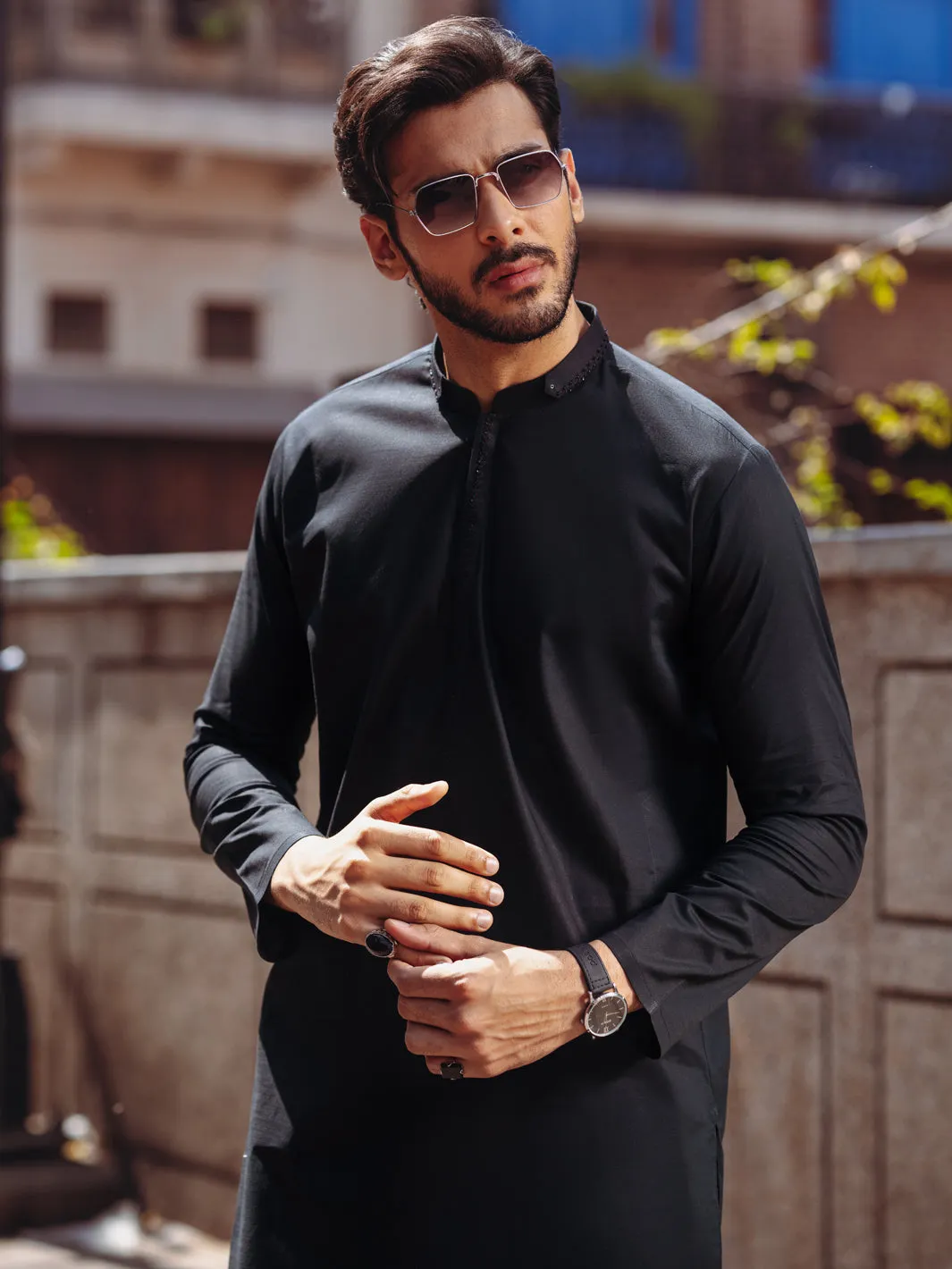 BLACK COTTON KURTA | AL-K-1264B/AM-6236B sold by Junaid Jamshed product image thumbnail 3