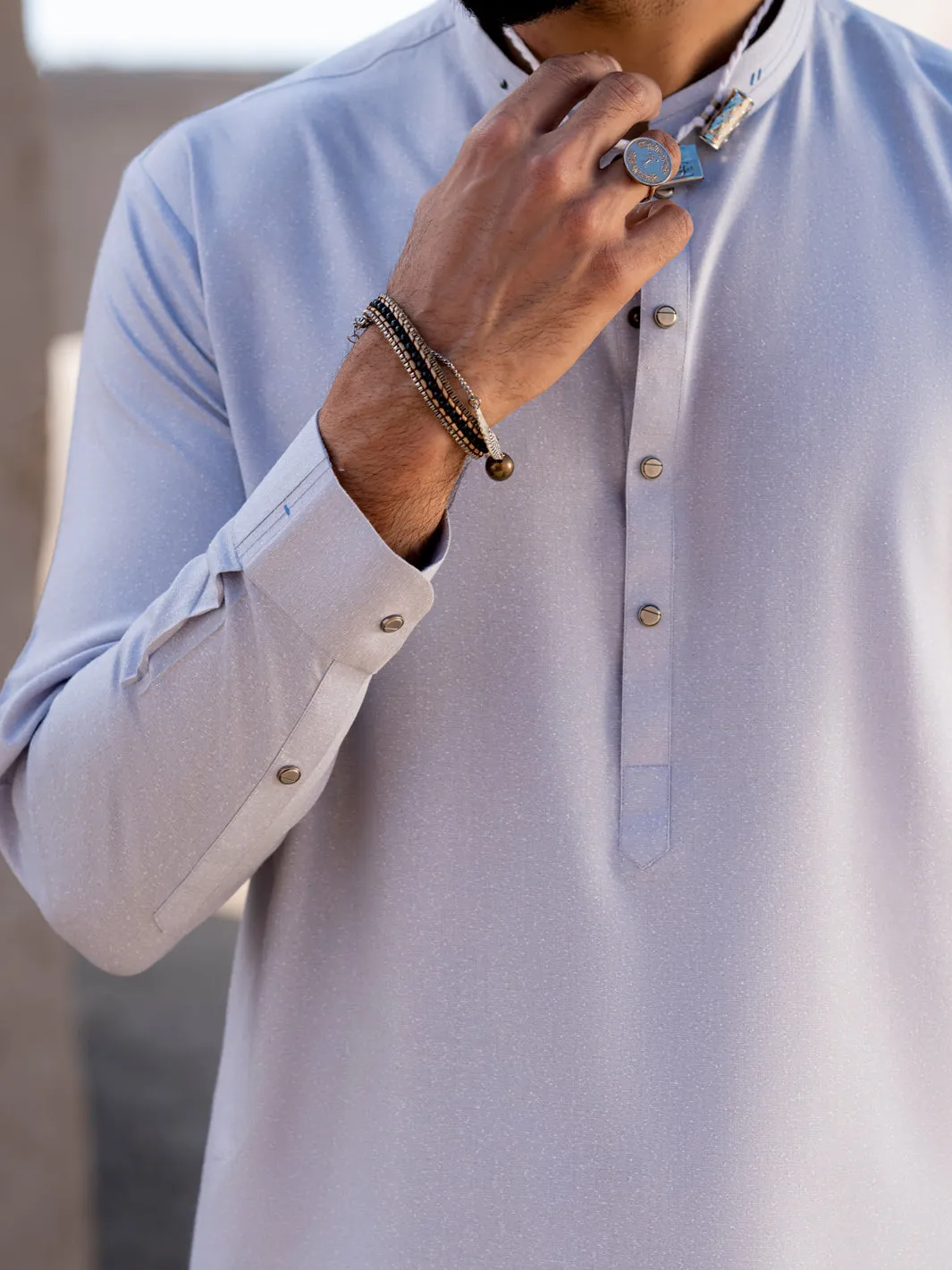 SKY BLUE BLENDED KAMEEZ SHALWAR | AL-KS-3209/AM-6291C sold by Junaid Jamshed product image thumbnail 3