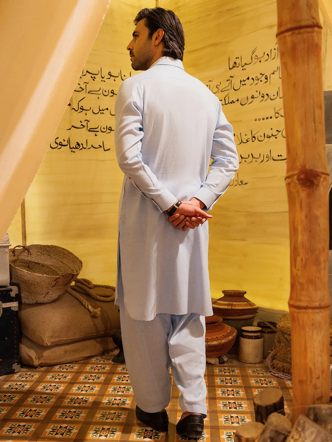 SKY BLUE BLENDED KAMEEZ SHALWAR | ALWA-KS-527/AM-6294C sold by Junaid Jamshed product image thumbnail 2