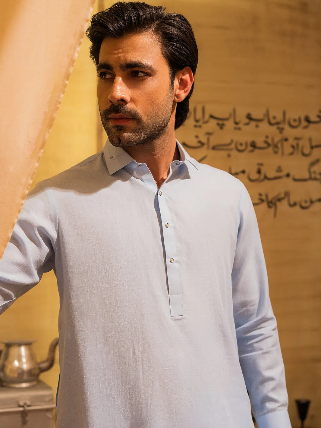 SKY BLUE BLENDED KAMEEZ SHALWAR | ALWA-KS-527/AM-6294C sold by Junaid Jamshed product image thumbnail 3