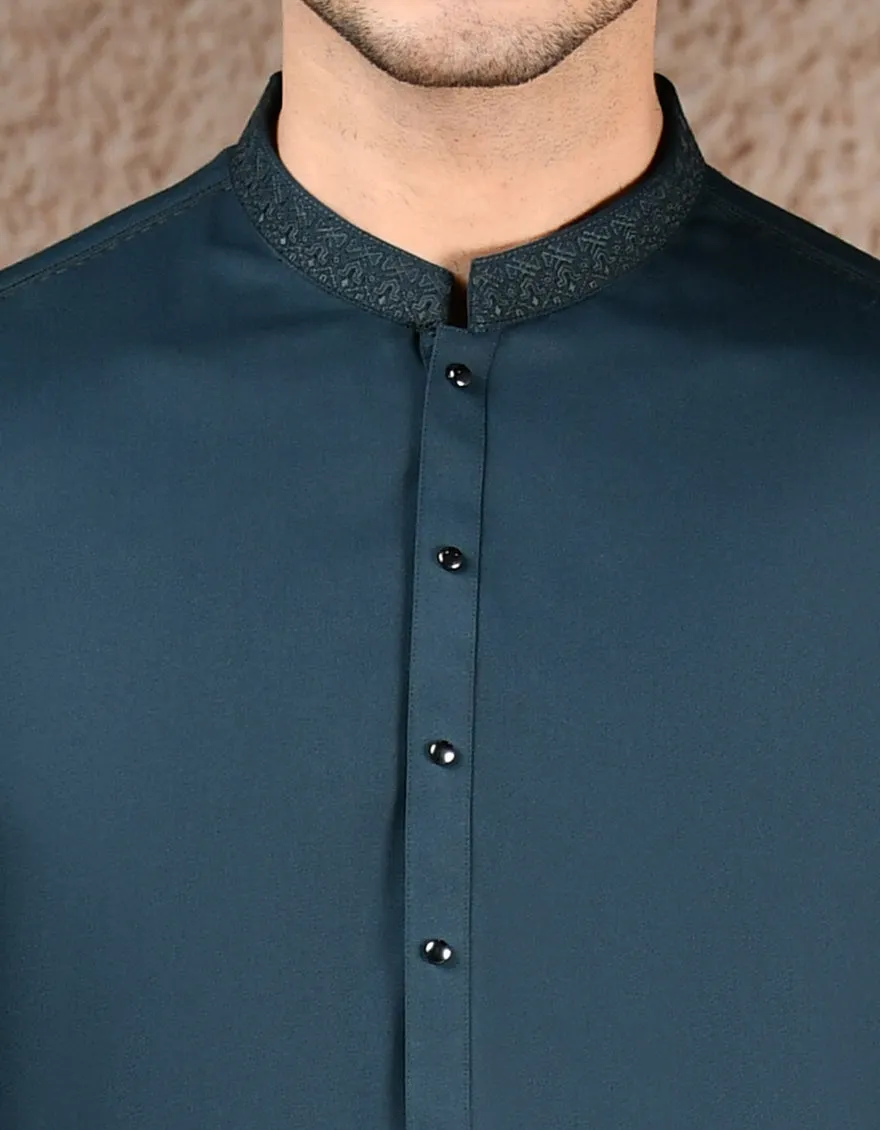 DARK GREEN BLENDED KURTA TROUSERS | JJKP-A-33270/S25/JJ9579-SF sold by Junaid Jamshed product image thumbnail 3