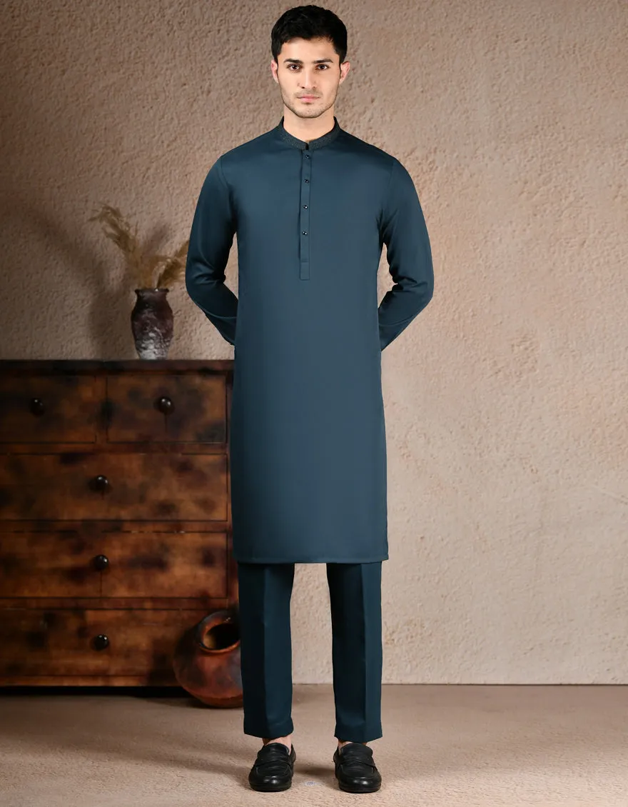 DARK GREEN BLENDED KURTA TROUSERS | JJKP-A-33270/S25/JJ9579-SF sold by Junaid Jamshed product image thumbnail 4