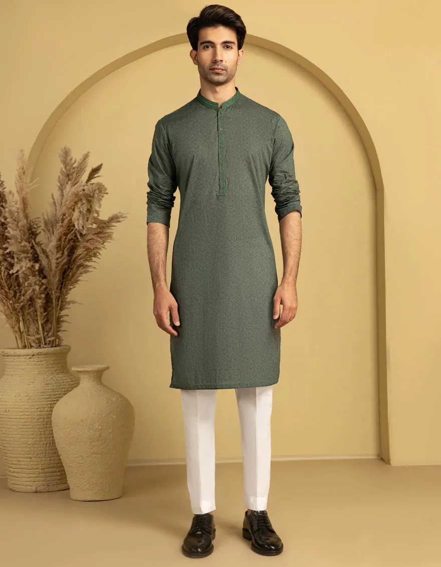 GREEN COTTON KURTA | JJK-S-33301/S25/JJ97 sold by Junaid Jamshed