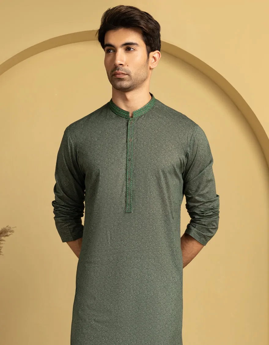 GREEN COTTON KURTA | JJK-S-33301/S25/JJ97 sold by Junaid Jamshed product image thumbnail 2