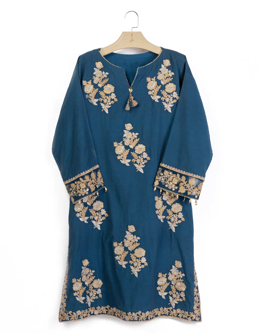 BLUE ORGANZA KURTI | JJLK-S-JFS-25-215 FB sold by Junaid Jamshed