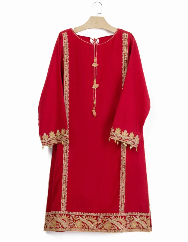 RED ORGANZA KURTI | JJLK-S-JFS-25-216 FB sold by Junaid Jamshed