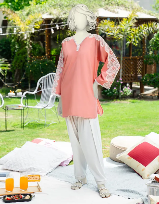PEACH LAWN KURTI | JJLK-S-JSS-25-436 FB sold by Junaid Jamshed