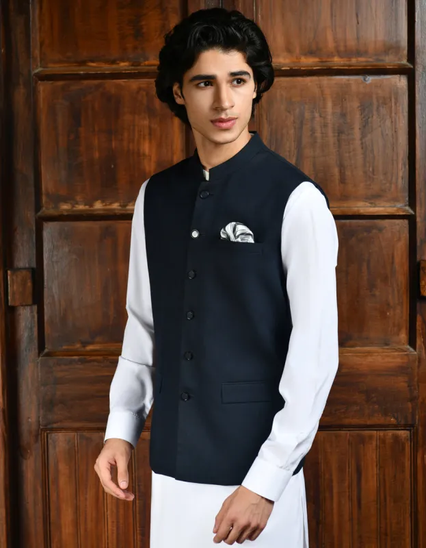 BLUE SUITING WAISTCOAT | JJVC-A-27381-R12-A sold by Junaid Jamshed