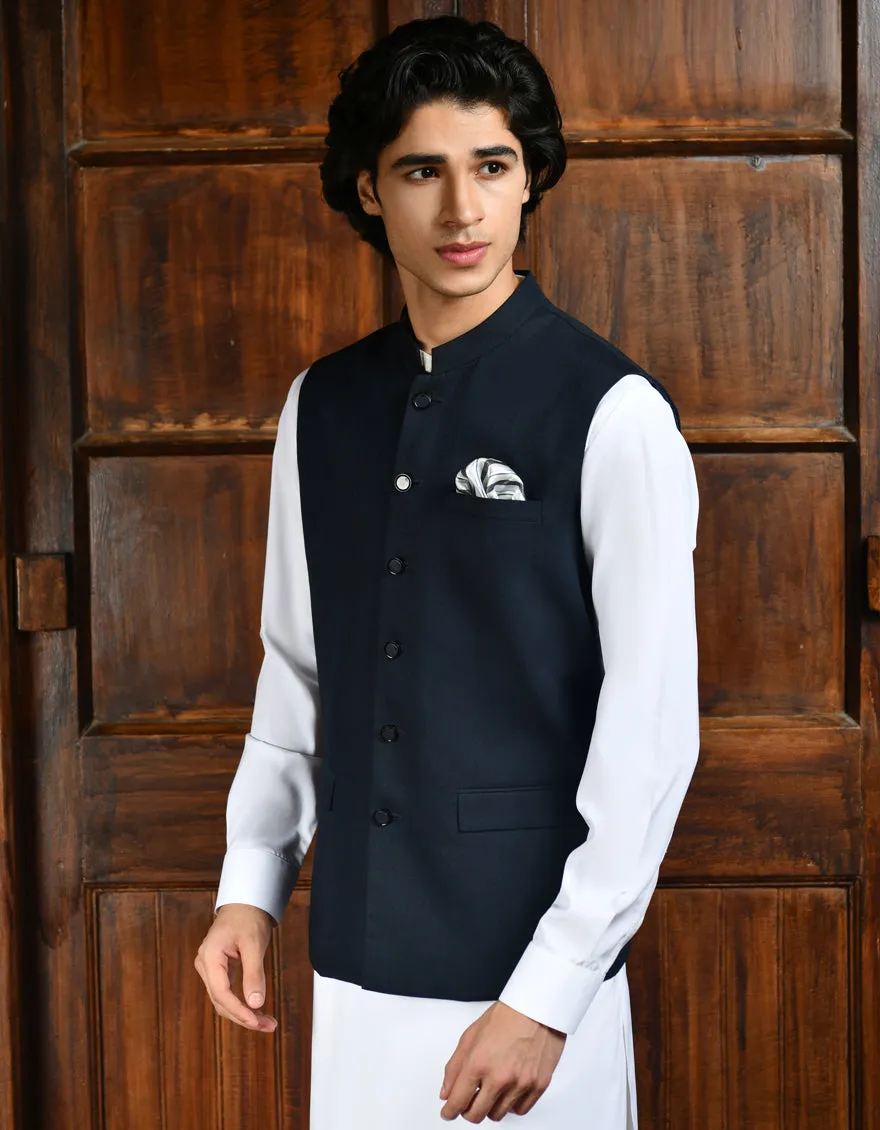 BLUE SUITING WAISTCOAT | JJVC-A-27381-R12-A sold by Junaid Jamshed