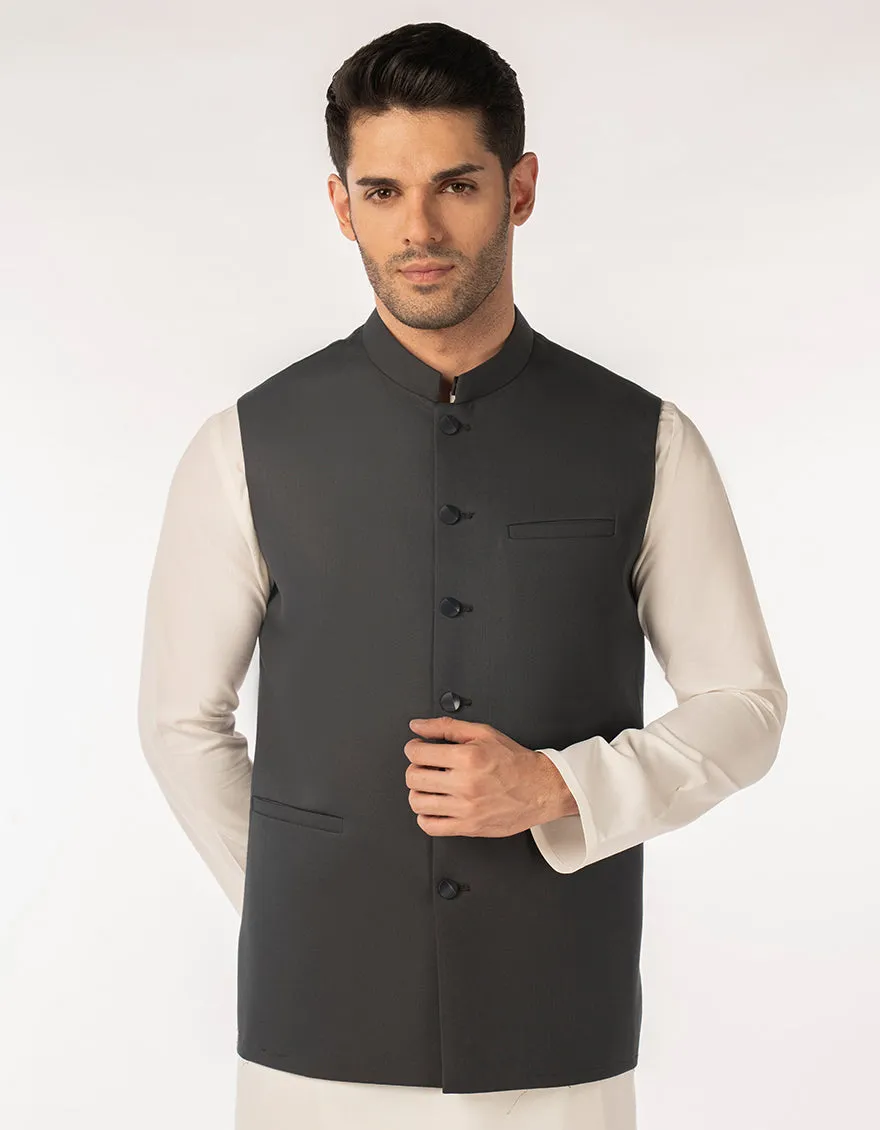 CHARCOAL SUITING WAISTCOAT | JJVC-A-48248/S25/JJ10131-PN sold by Junaid Jamshed