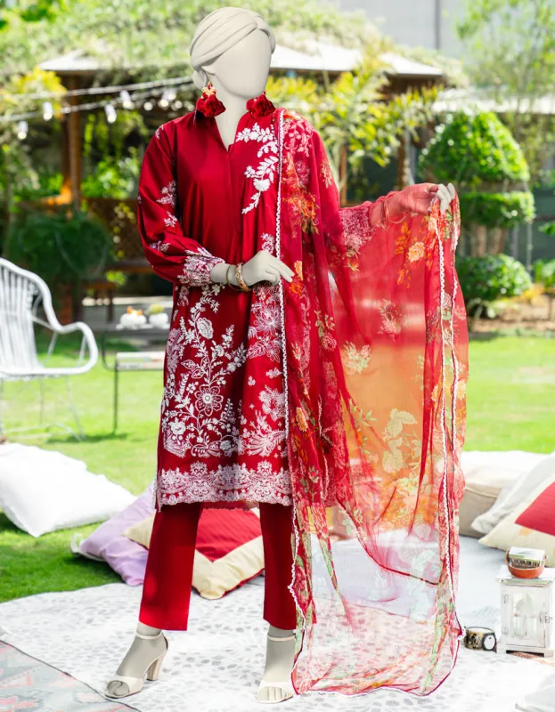 MAROON LAWN 3PC STITCHED | JLAWN-S-25-174/S MON sold by Junaid Jamshed