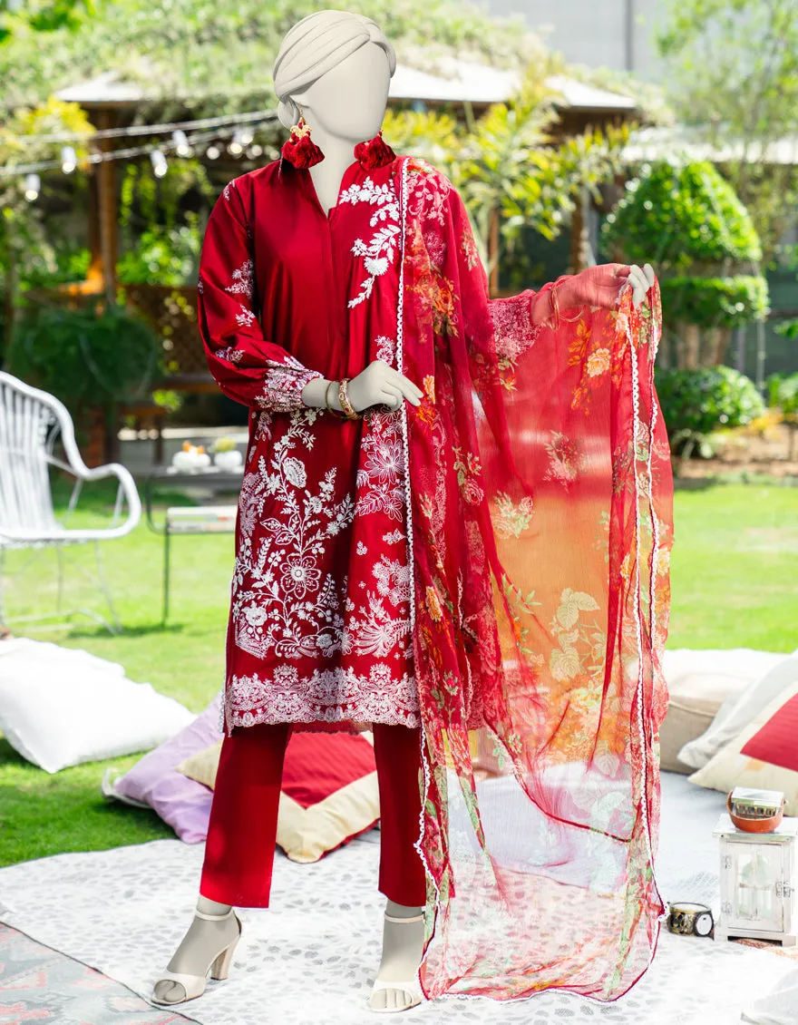 MAROON LAWN 3PC STITCHED | JLAWN-S-25-174/S MON sold by Junaid Jamshed