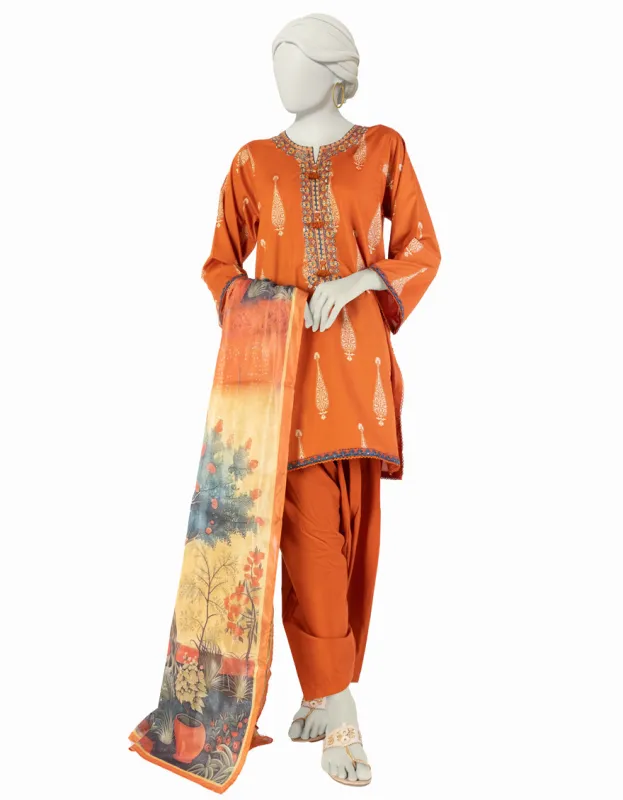ORANGE LAWN 3PC UNSTITCHED | JLAWN-S-25-908 MUGHA sold by Junaid Jamshed