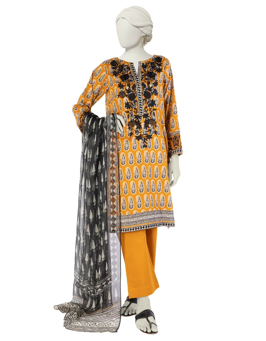 OCHRE LAWN 3PC STITCHED | JLAWN-S-25-916/S AJR sold by Junaid Jamshed