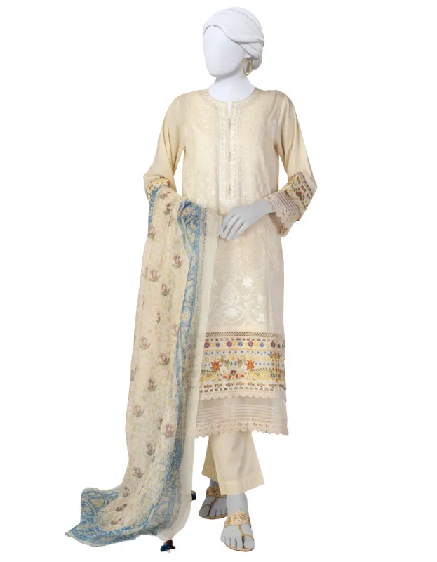 OFF WHITE LAWN 3PC STITCHED | JLAWN-S-25-918/S LUX sold by Junaid Jamshed