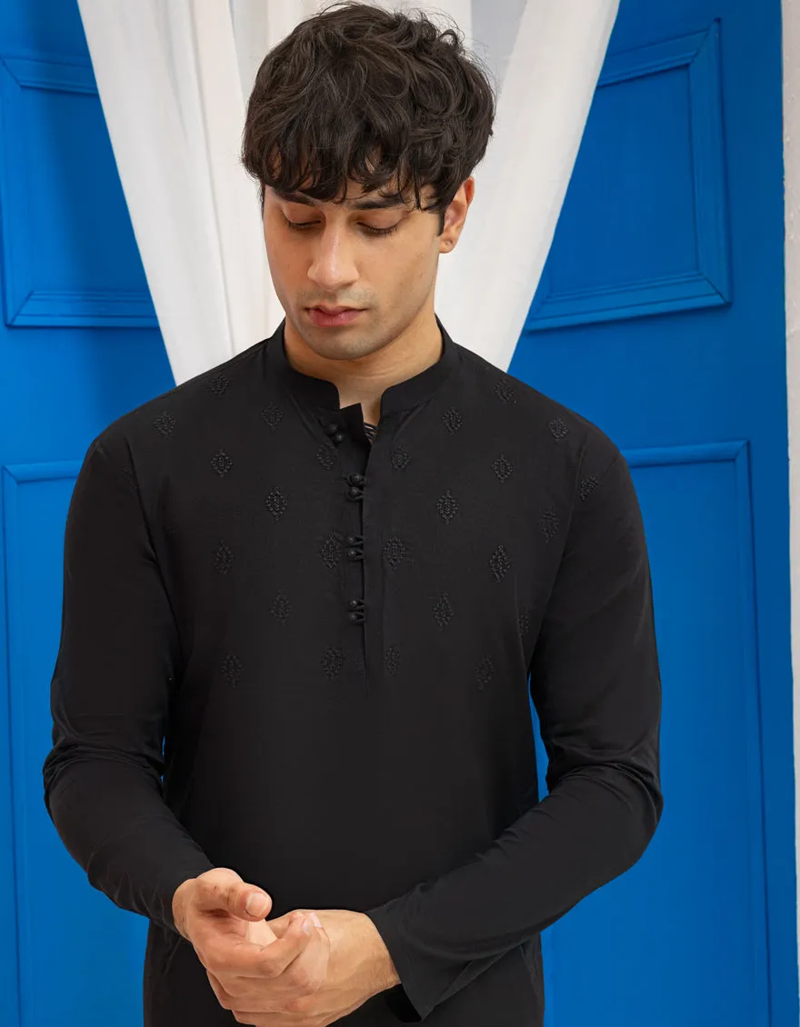 BLACK COTTON KURTA | JTK-A-50124/S25/JJ95 sold by Junaid Jamshed product image thumbnail 3