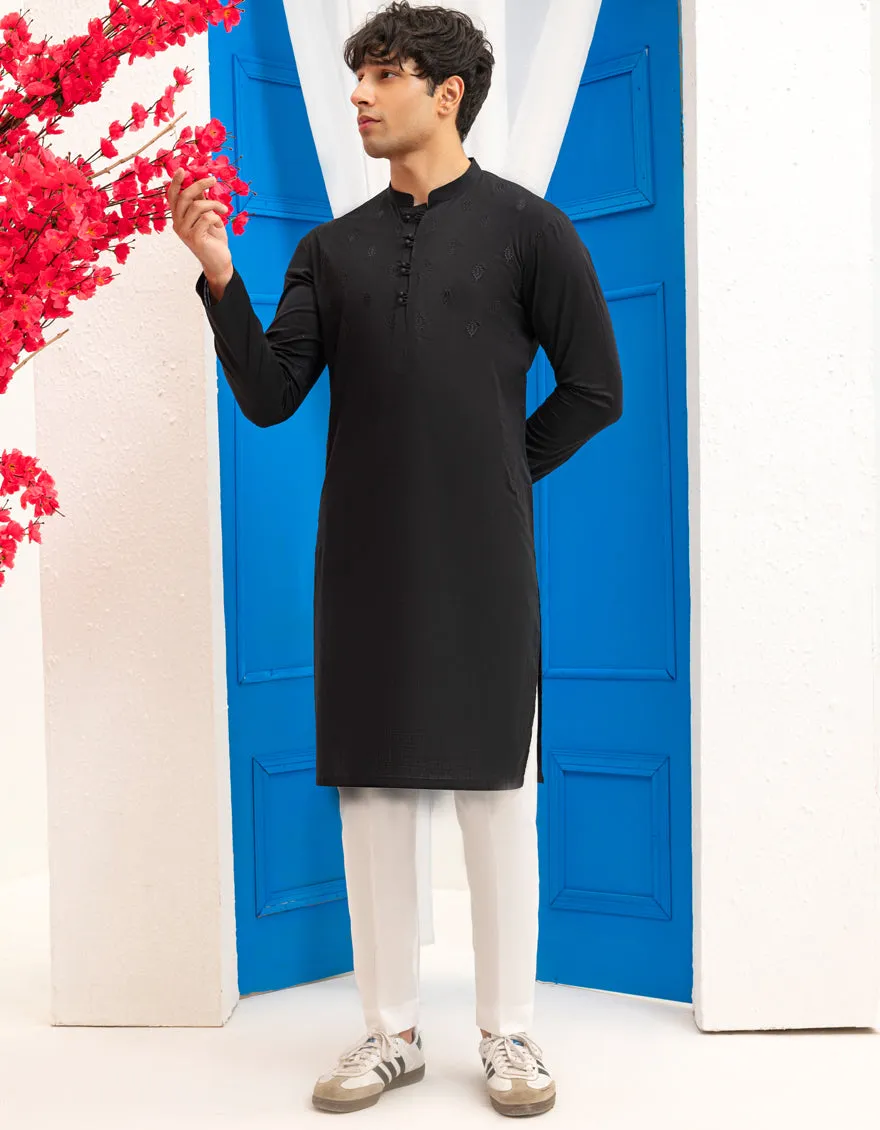 BLACK COTTON KURTA | JTK-A-50124/S25/JJ95 sold by Junaid Jamshed