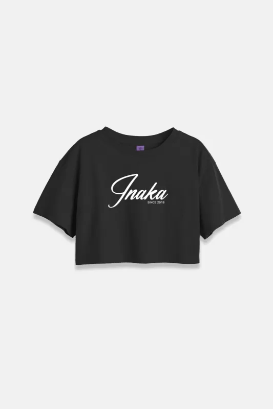 JUNGLE SCRIPT CROP TEE - BLACK made by Inaka power