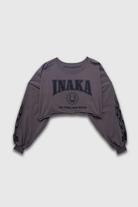 WOMENS CROPPED LONG SLEEVE - VINTAGE GREY made by Inaka power