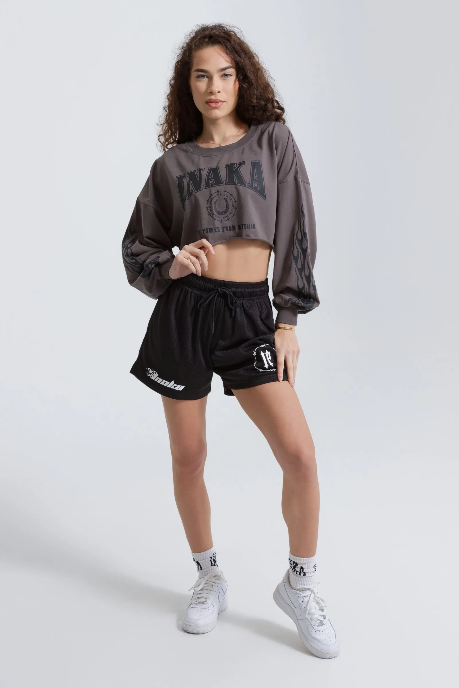 WOMENS CROPPED LONG SLEEVE - VINTAGE GREY sold by Inaka power product image thumbnail 2