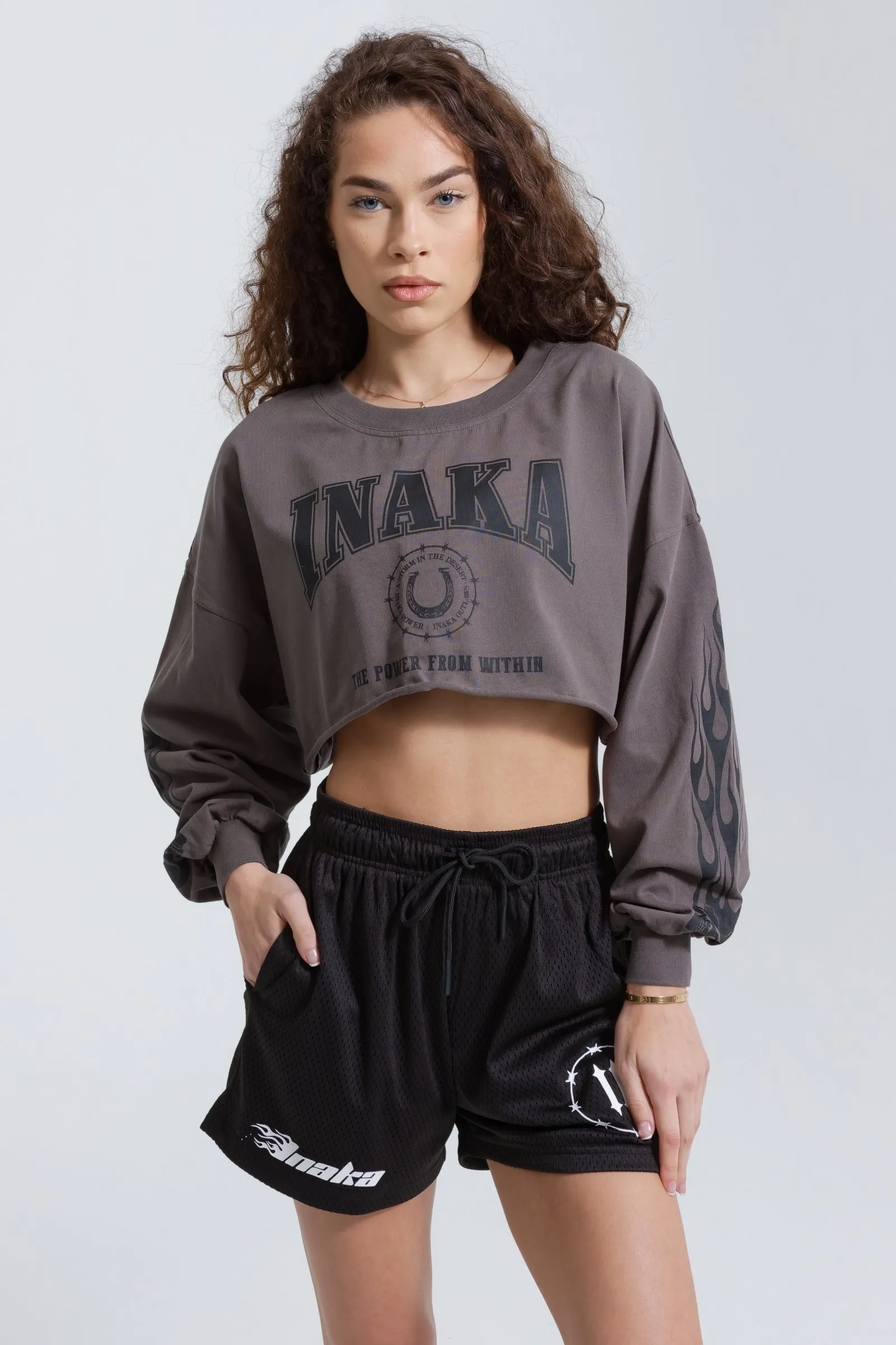 WOMENS CROPPED LONG SLEEVE - VINTAGE GREY sold by Inaka power product image thumbnail 3