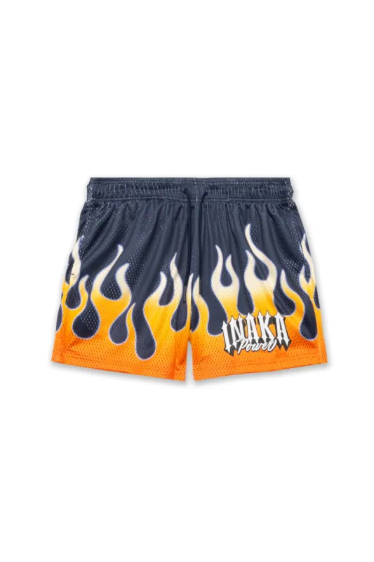 ORANGE FLAME MESH SHORTS sold by Inaka power
