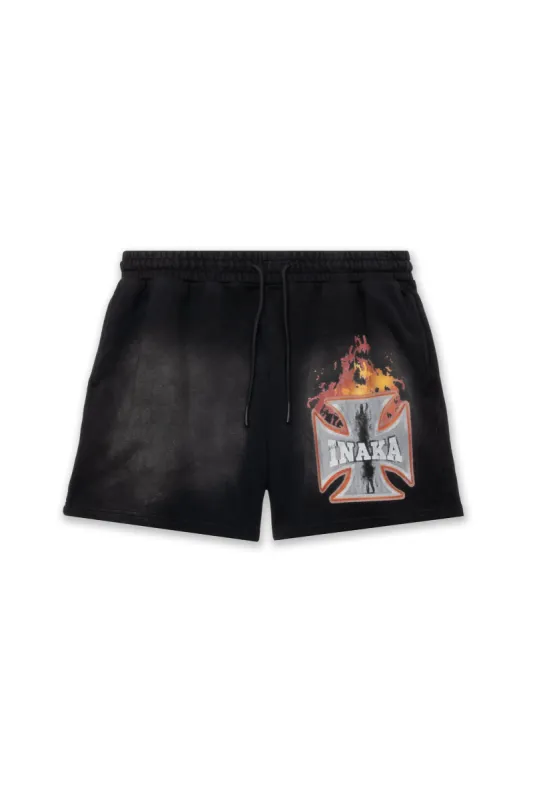 CROSS FLAME FLEECE SHORTS - INFRARED sold by Inaka power