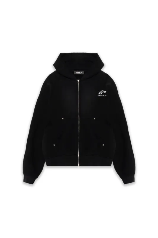 CROPPED DOUBLE ZIP HOODIE - VINTAGE BLACK sold by Inaka power