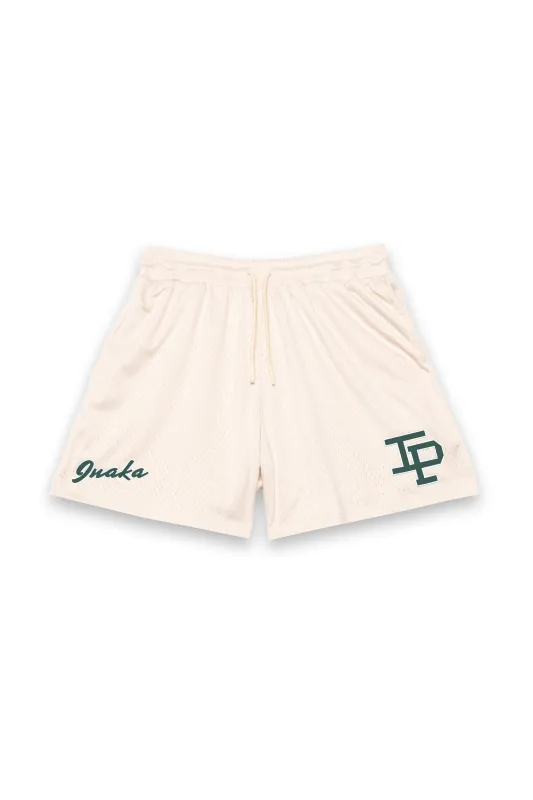 CLASSIC MESH SHORTS - CREAM/FOREST GREEN sold by Inaka power