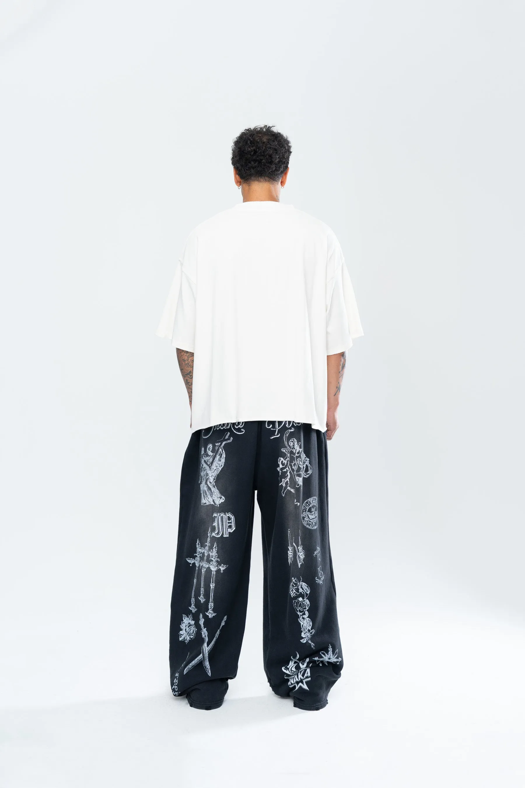 CRUCIFIX DISTRESSED BAGGY SWEATPANTS - BLACK sold by Inaka power product image thumbnail 3