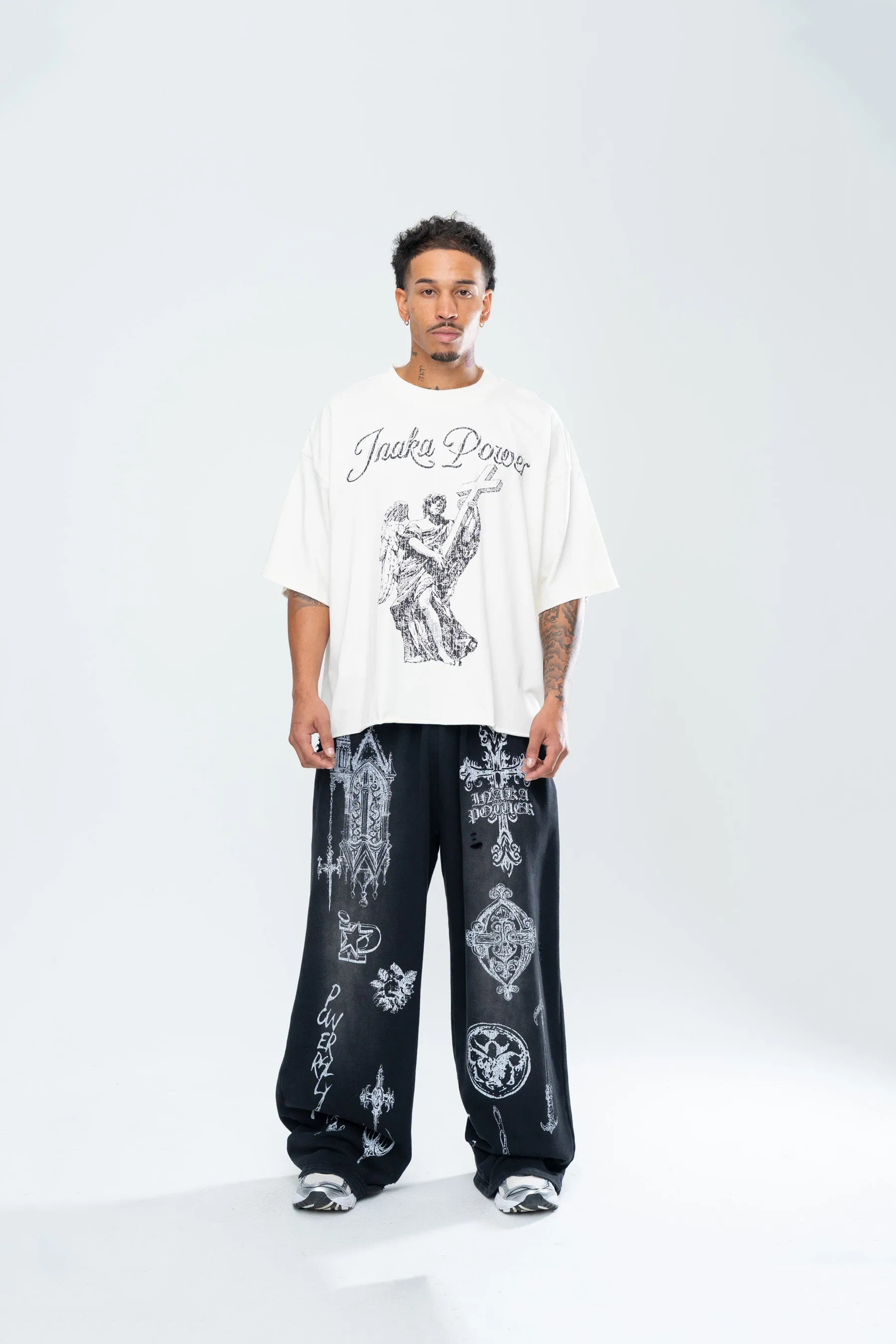 CRUCIFIX DISTRESSED BAGGY SWEATPANTS - BLACK sold by Inaka power product image thumbnail 2