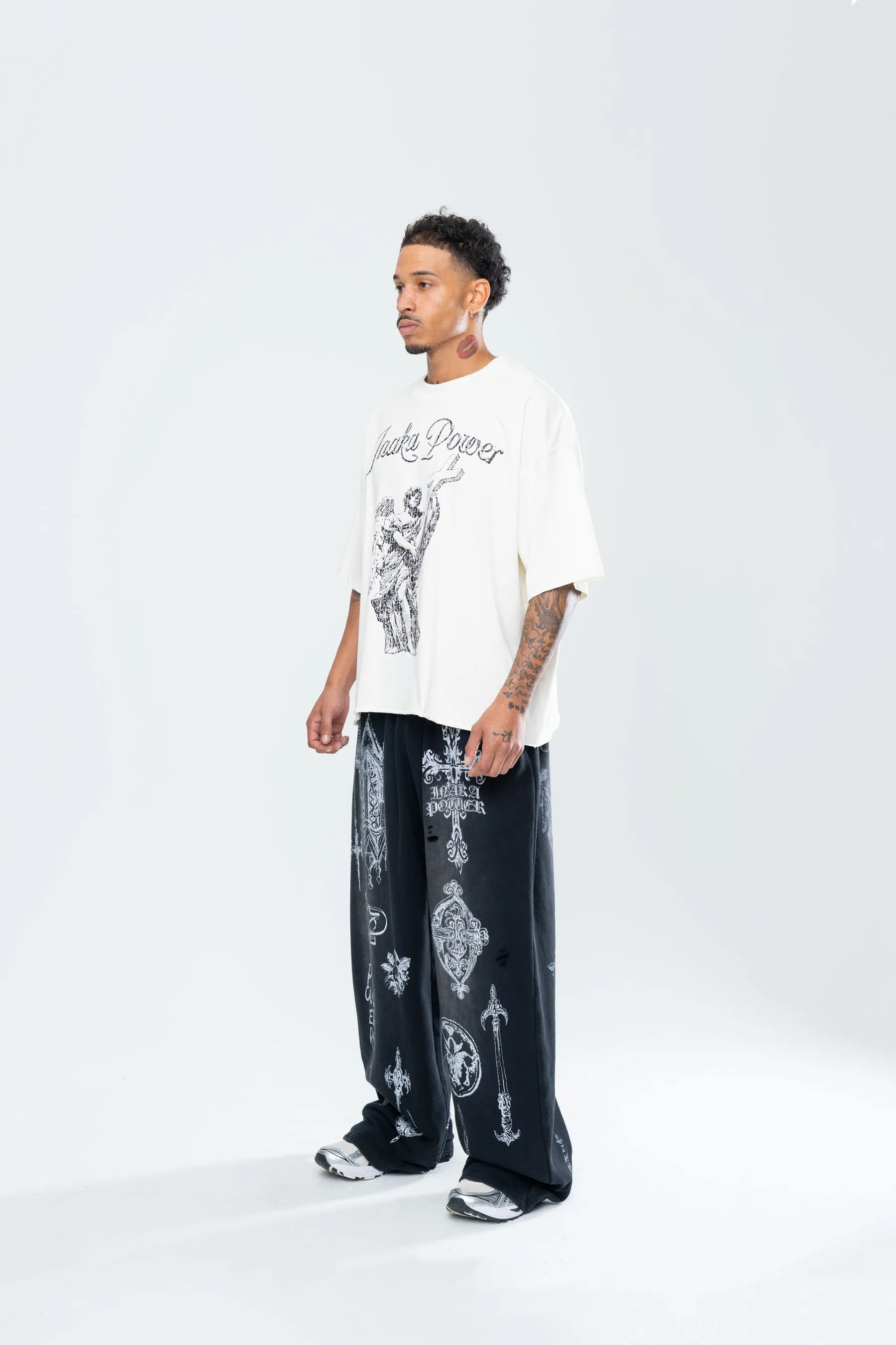 CRUCIFIX DISTRESSED BAGGY SWEATPANTS - BLACK sold by Inaka power product image thumbnail 4