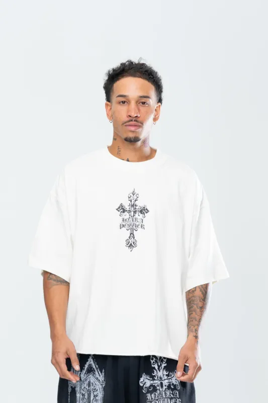 CRUCIFIX CROPPED TEE - CREAM sold by Inaka power